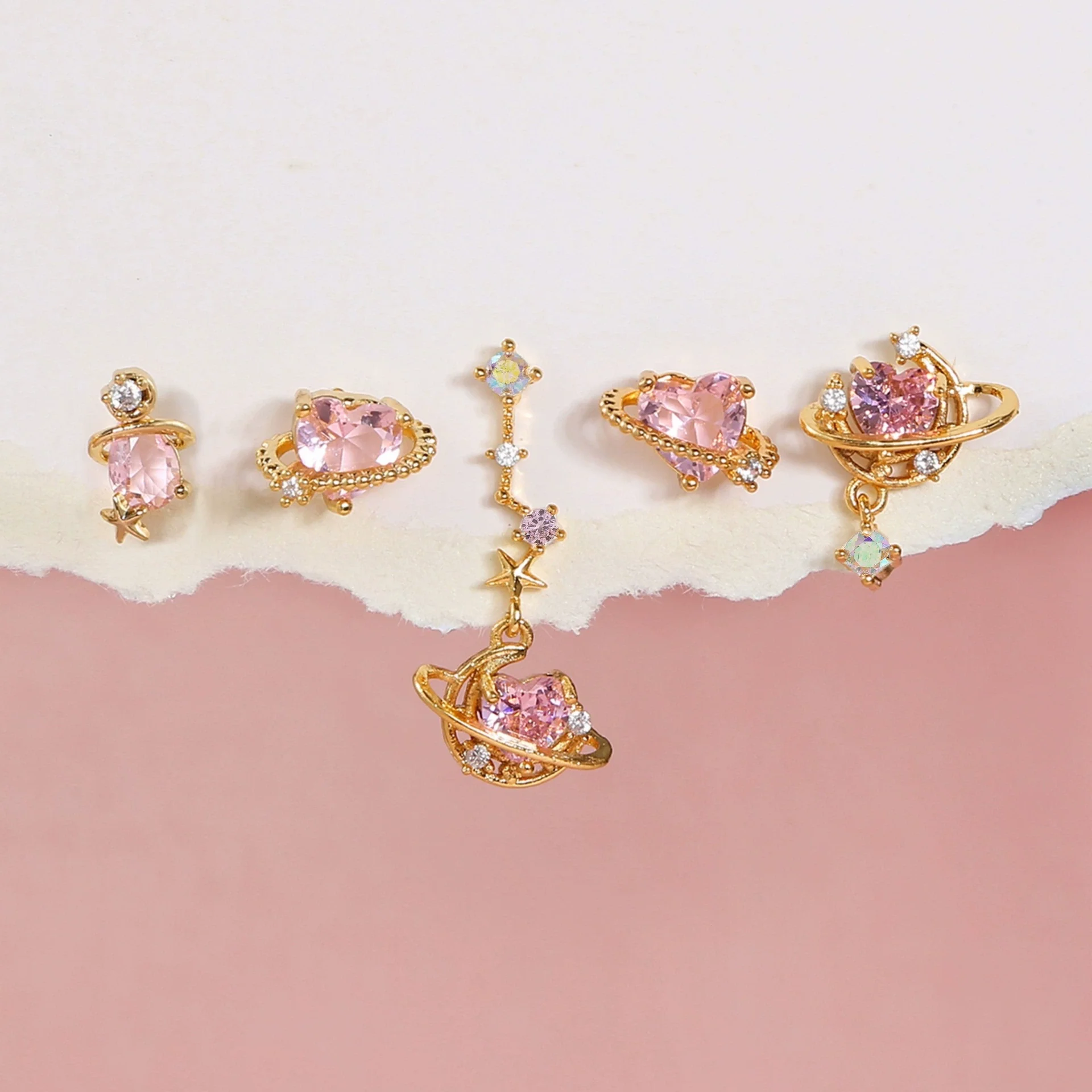 Brass Heartshaped Inlaid Zircon Women's Earrings Set - Image 2