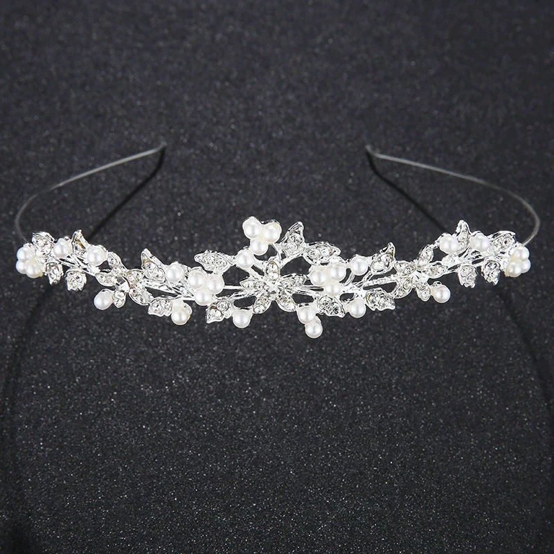 Bridal Jewelry Crown Headband Hair Accessories Pearl Rhinestone Alloy With Leaves Design