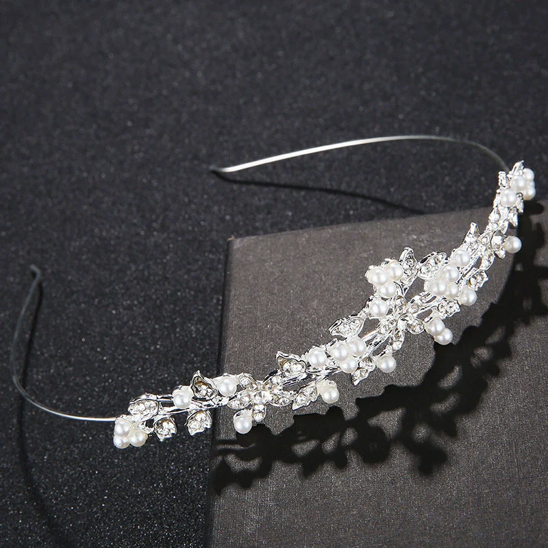 Bridal Jewelry Crown Headband Hair Accessories Pearl Rhinestone Alloy With Leaves Design - Image 2