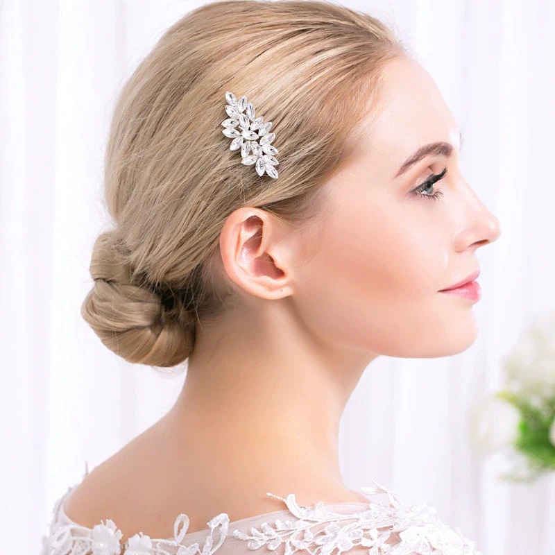 Bridal Jewelry Handmade Rhinestone Marquise Comb With Plaid Pattern For Women