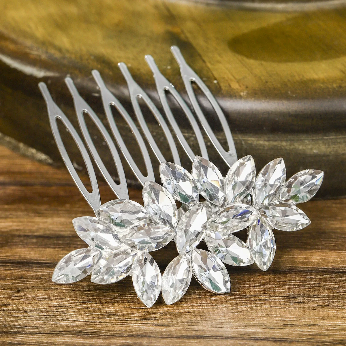 Bridal Jewelry Handmade Rhinestone Marquise Comb With Plaid Pattern For Women - Image 2