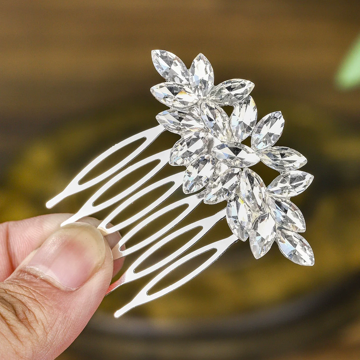 Bridal Jewelry Handmade Rhinestone Marquise Comb With Plaid Pattern For Women - Image 4