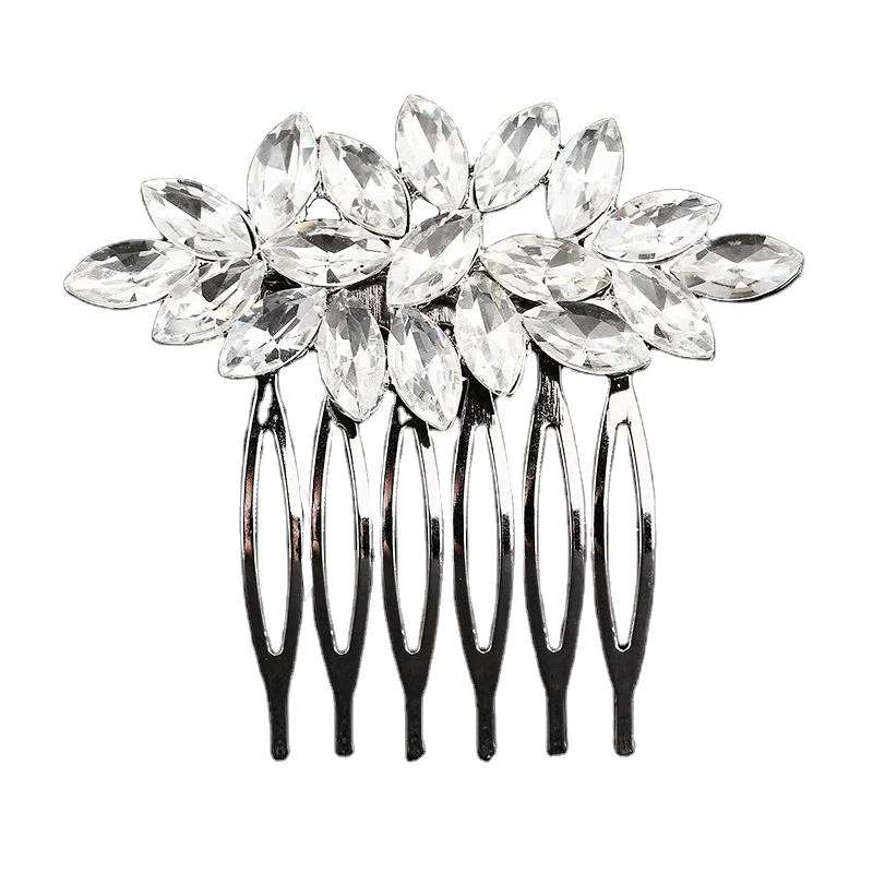 Bridal Jewelry Handmade Rhinestone Marquise Comb With Plaid Pattern For Women - Image 5