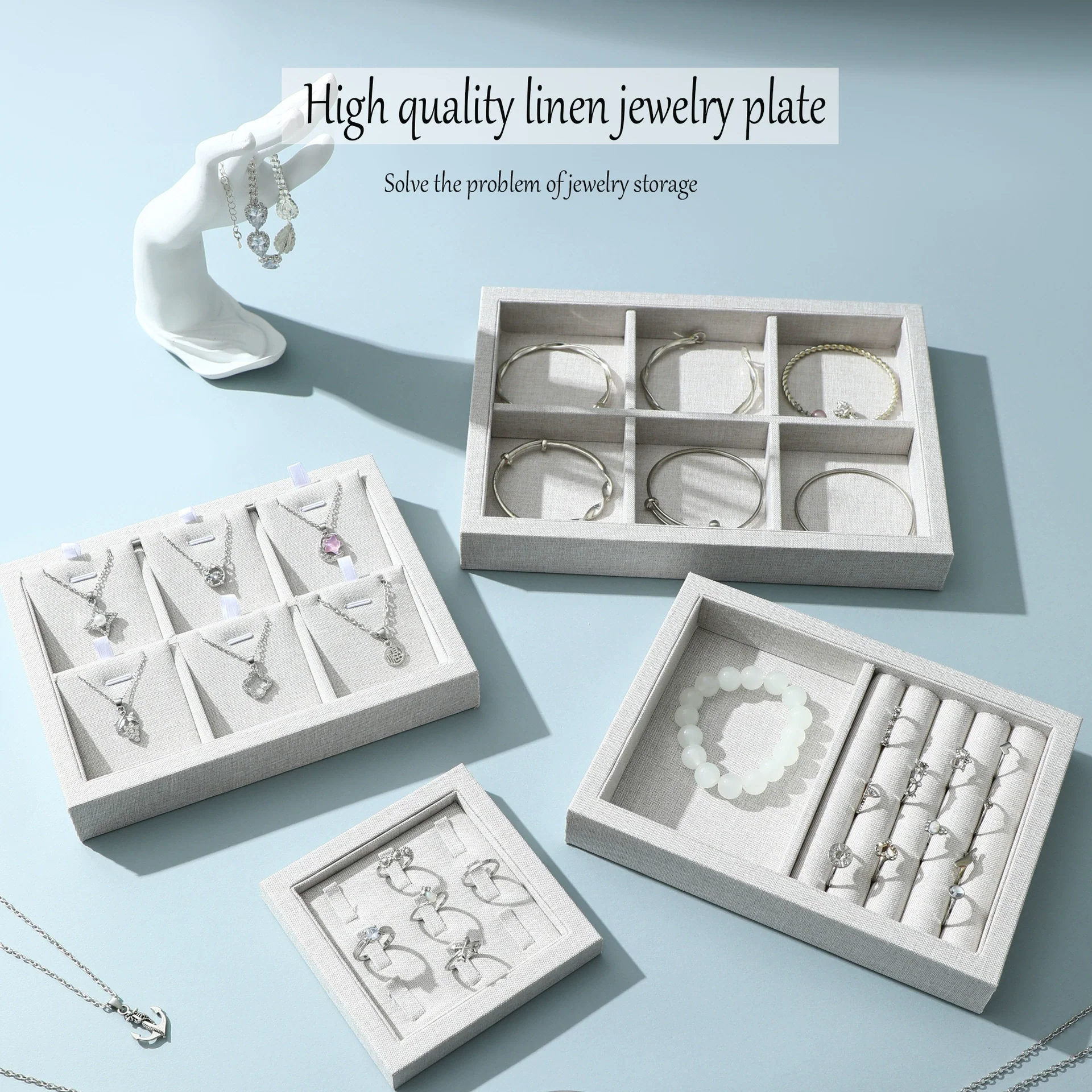 Burlap Jewelry Tray Geometric Shape Splicing Highend Luxury For Necklace Storage And Display