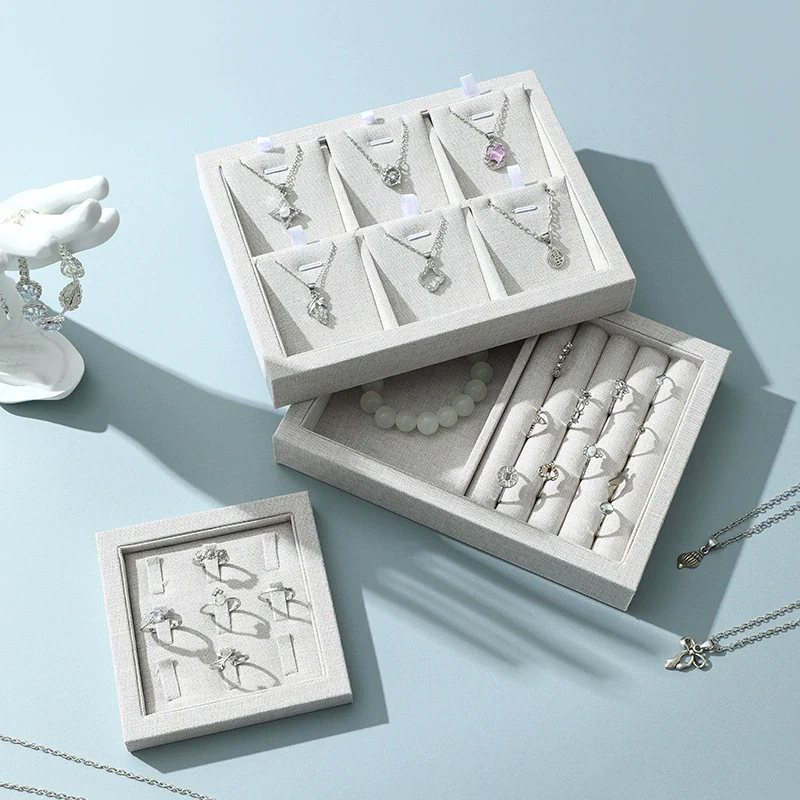 Burlap Jewelry Tray Geometric Shape Splicing Highend Luxury For Necklace Storage And Display - Image 2