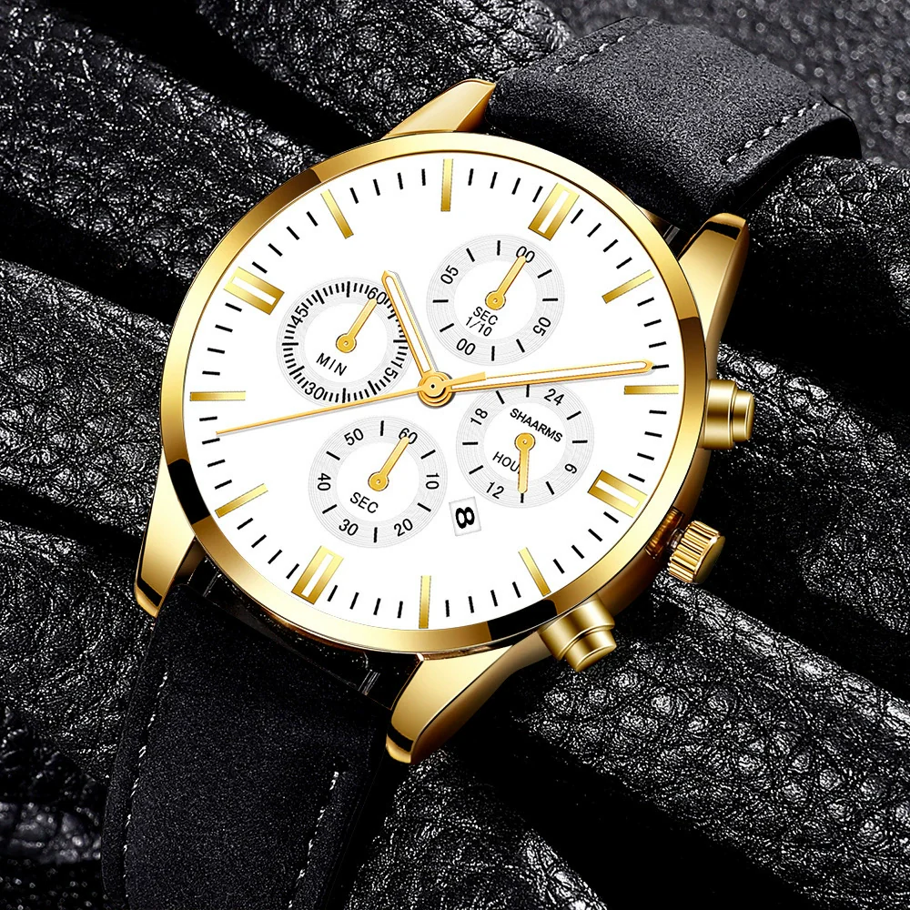 Business Casual Alloy And Stainless Steel Round Dial Quartz Belt Watch For Men