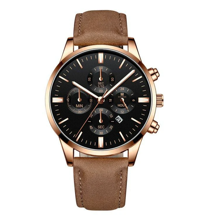 Business Casual Alloy And Stainless Steel Round Dial Quartz Belt Watch For Men - Image 6