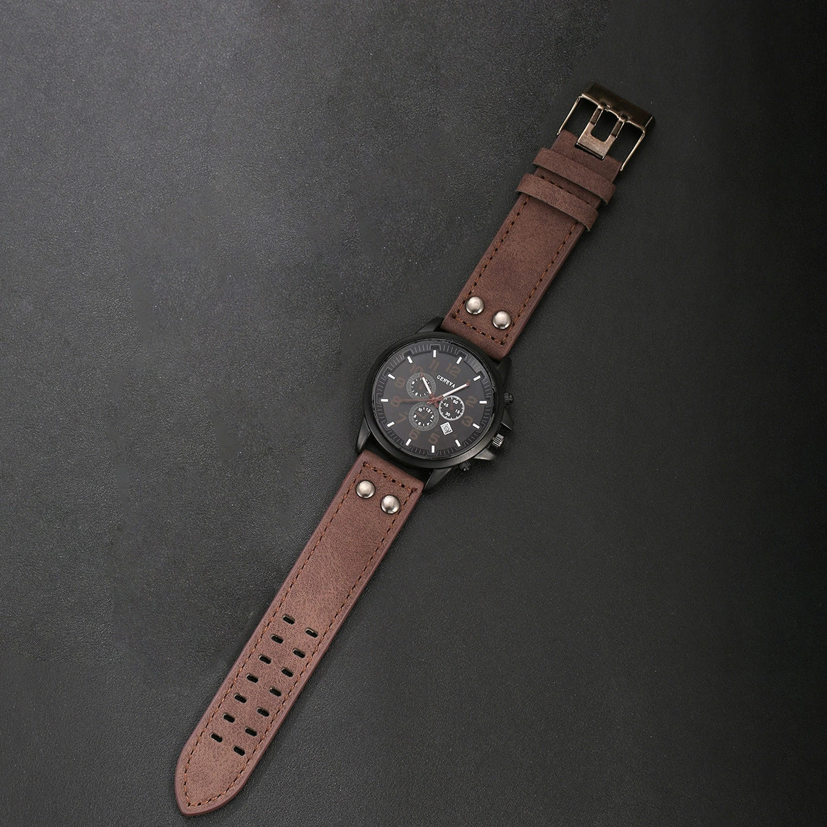 Business Casual Men's Alloy Imitation Leather Stainless Steel Buckle Round Dial Bracelet Set - Image 3