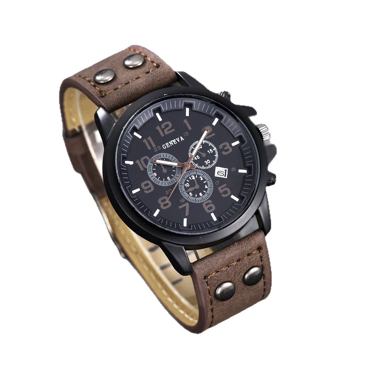 Business Casual Men's Alloy Imitation Leather Stainless Steel Buckle Round Dial Bracelet Set - Image 4