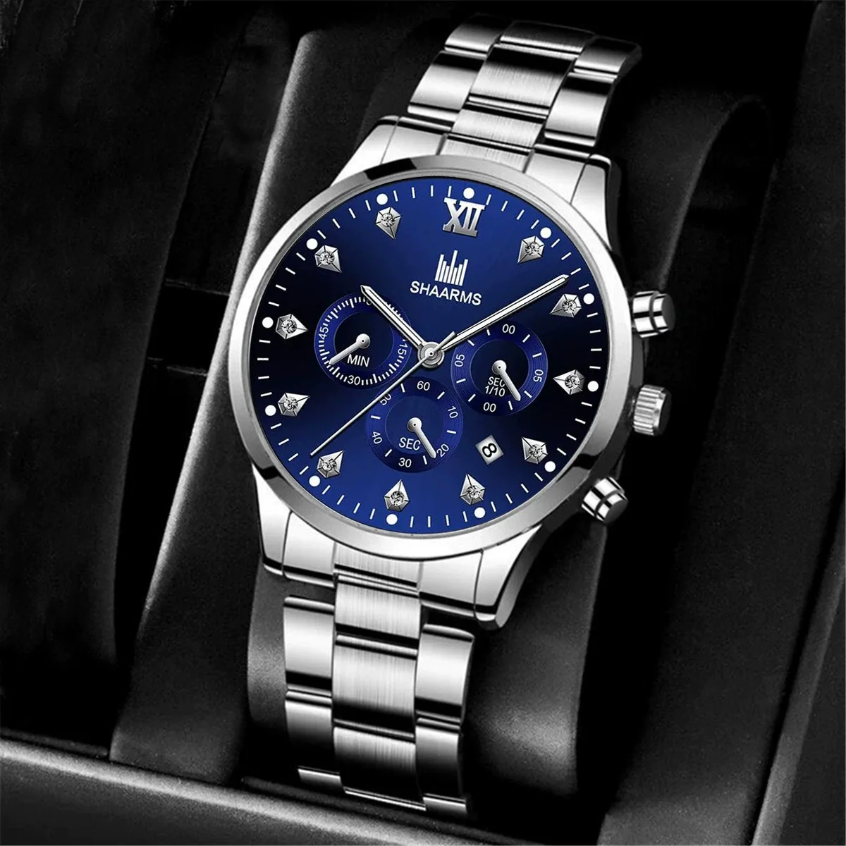 Business Fashion Men's Alloy And Stainless Steel Band Quartz Watch With Round Dial - Image 4