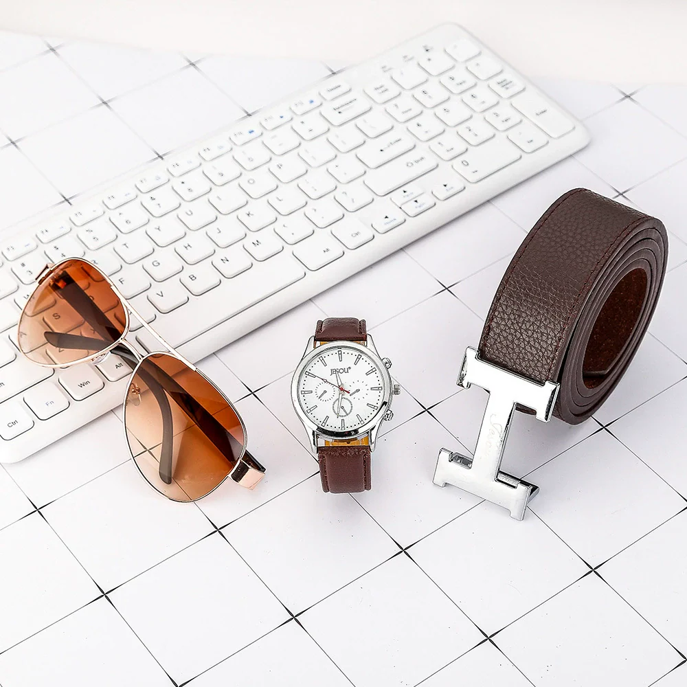 Business Gift Set Belt Quartz Watch Glasses Pu Modern Simplicity