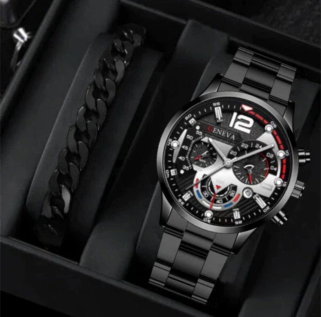 Business Men's Alloy Case Stainless Steel Band Round Dial Watch - Image 11