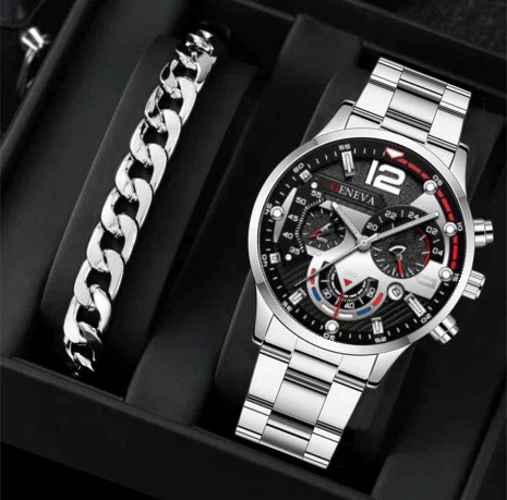 Business Men's Alloy Case Stainless Steel Band Round Dial Watch - Image 12