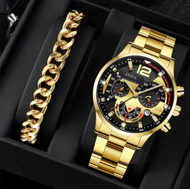 Business Men's Alloy Case Stainless Steel Band Round Dial Watch - Image 13