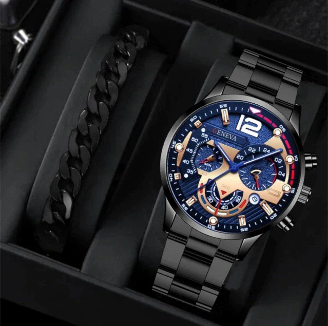 Business Men's Alloy Case Stainless Steel Band Round Dial Watch - Image 14