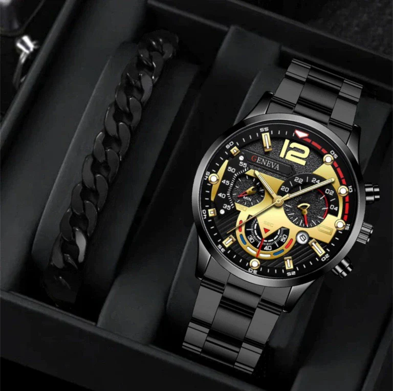 Business Men's Alloy Case Stainless Steel Band Round Dial Watch - Image 3