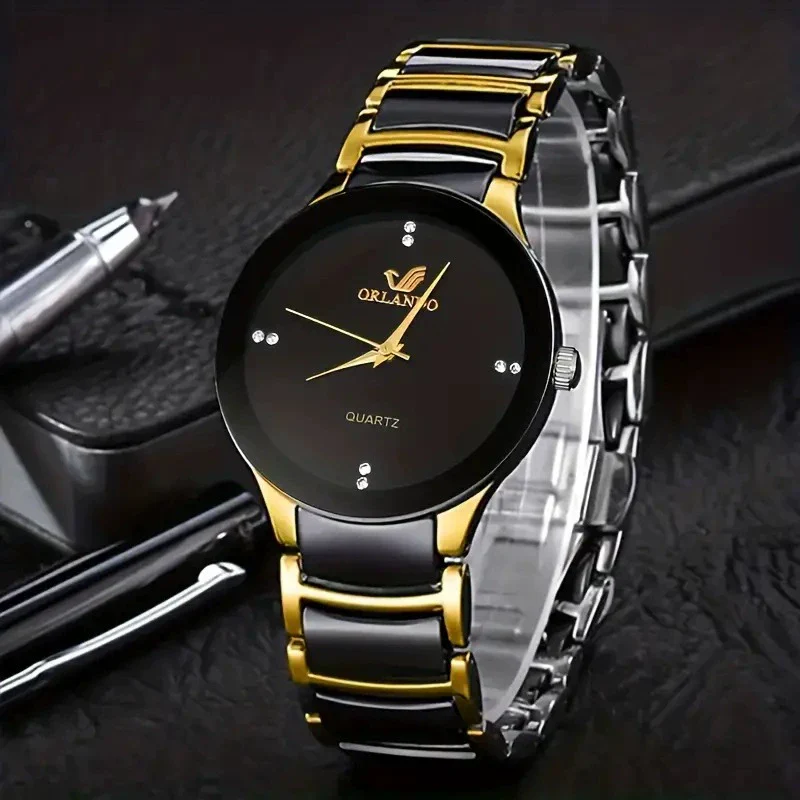 Business Men's Casual Fashion Versatile Quartz Watch Set With Alloy Band And Round Dial - Image 3