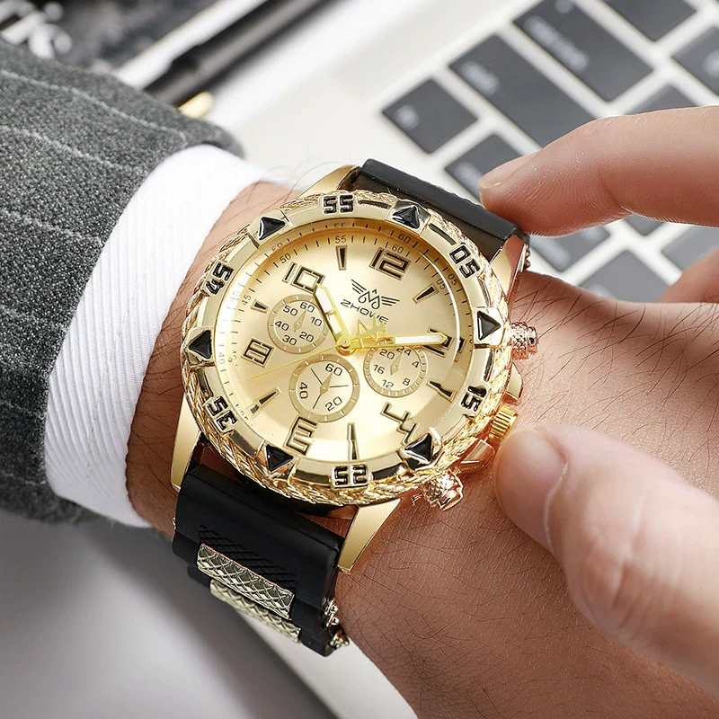 Business Men's Casual Quartz Watch With Fake Threeeye Dial Alloy Case And Strap Stainless Steel Buckle Round Dial