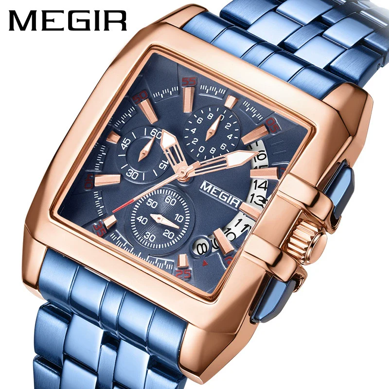 Business Men's Multifunctional Chronograph Quartz Watch Alloy Case Stainless Steel Belt Rectangle Dial