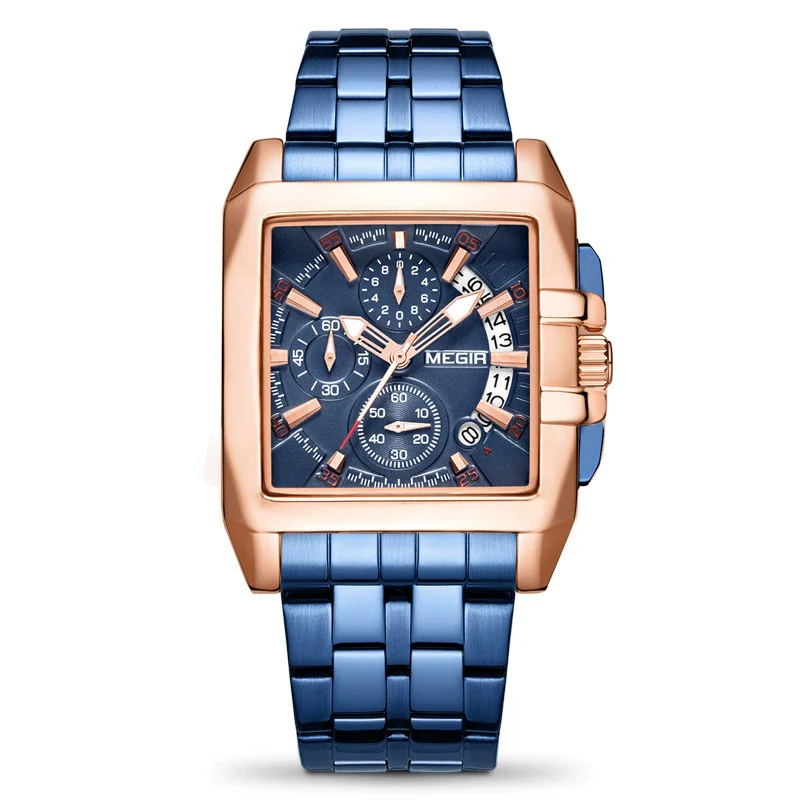 Business Men's Multifunctional Chronograph Quartz Watch Alloy Case Stainless Steel Belt Rectangle Dial - Image 2