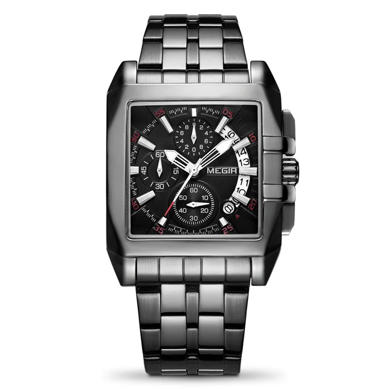 Business Men's Multifunctional Chronograph Quartz Watch Alloy Case Stainless Steel Belt Rectangle Dial - Image 3