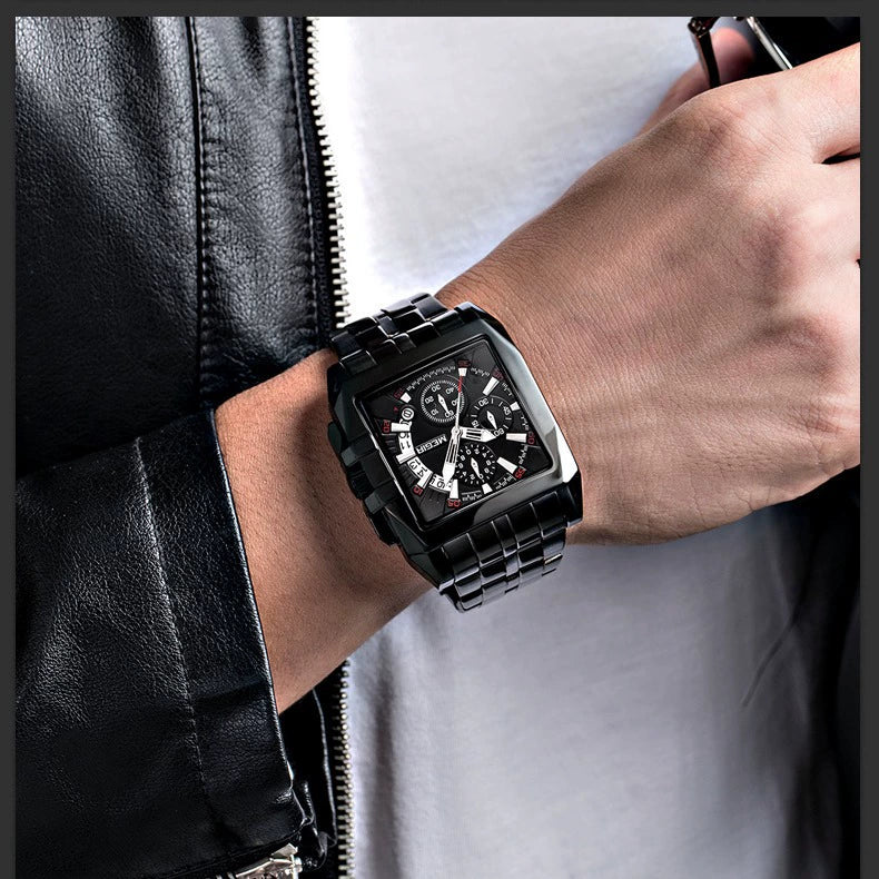 Business Men's Multifunctional Chronograph Quartz Watch Alloy Case Stainless Steel Belt Rectangle Dial - Image 4