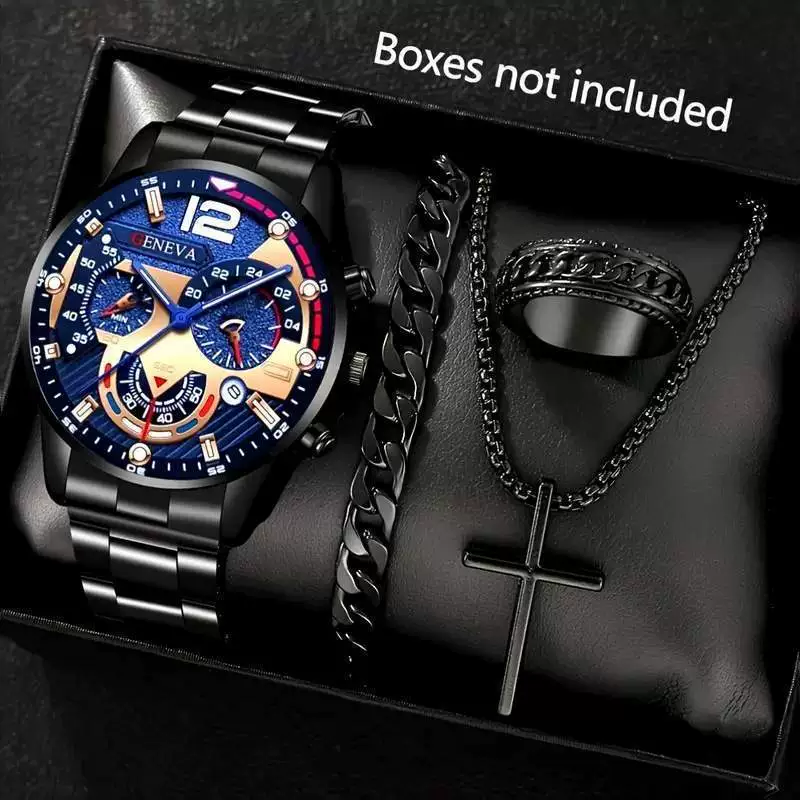 Business Men's Watch Alloy Round Dial With Fake Three Eye Calendar Roman Scale - Image 11