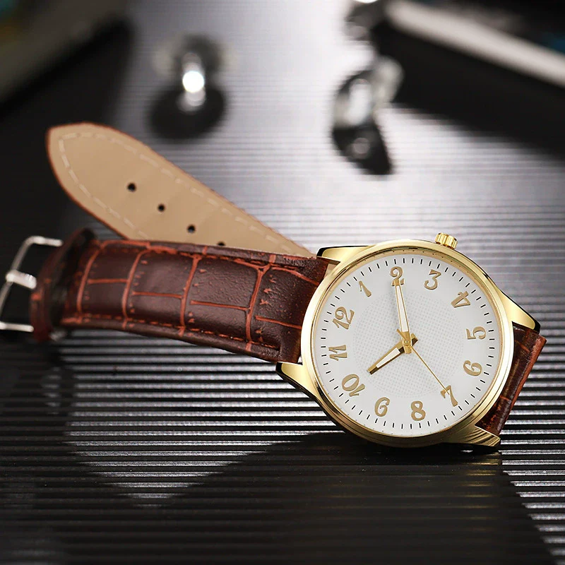 Business Style Alloy And Imitation Leather Quartz Watch With Round Dial And Stainless Steel Buckle - Image 2
