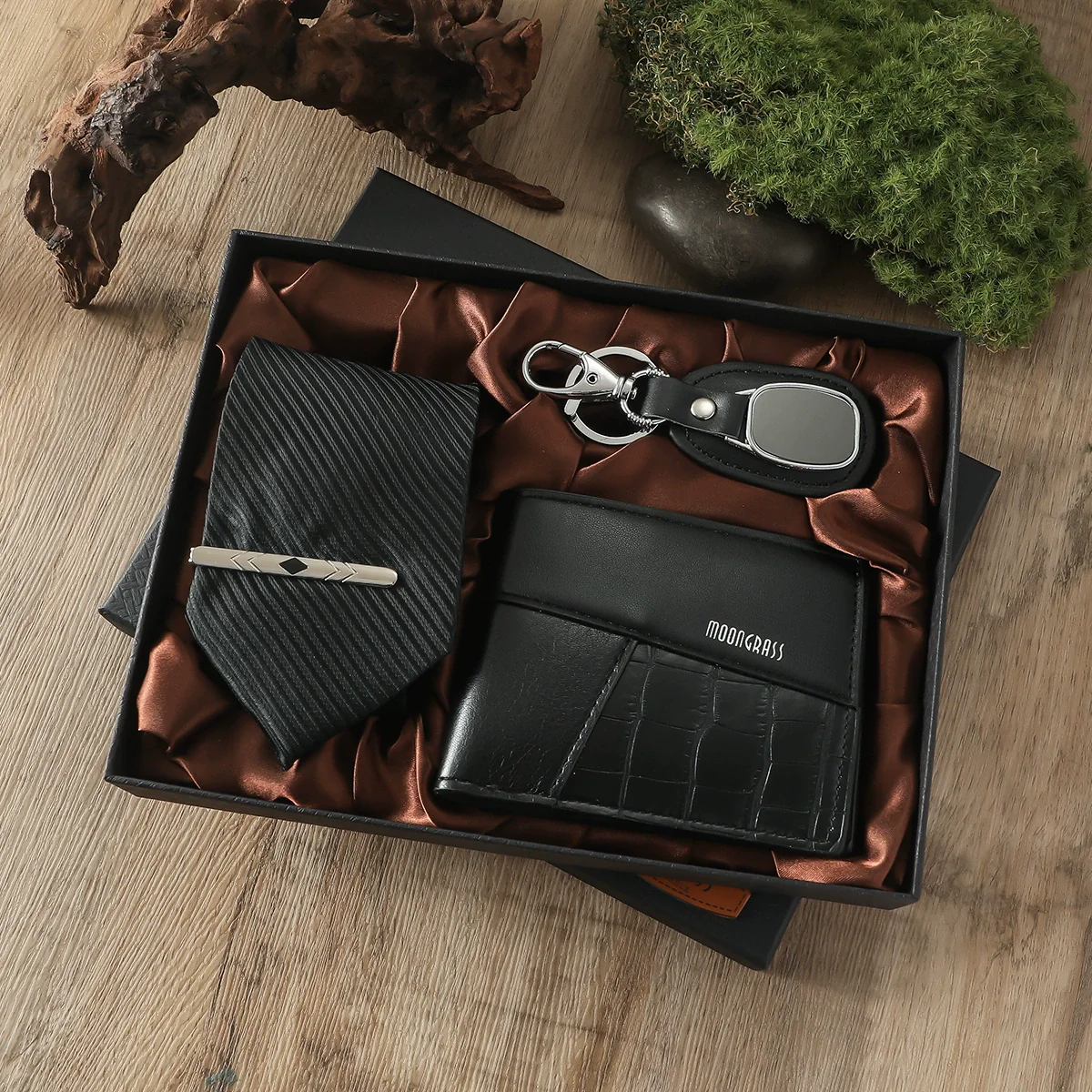 Business Style Alloy Case Stainless Steel Clasp Imitation Leather Strap Round Dial Male Gift Set With Belt Purse Tie Perfume Cufflinks Quartz Watch Pen - Image 14