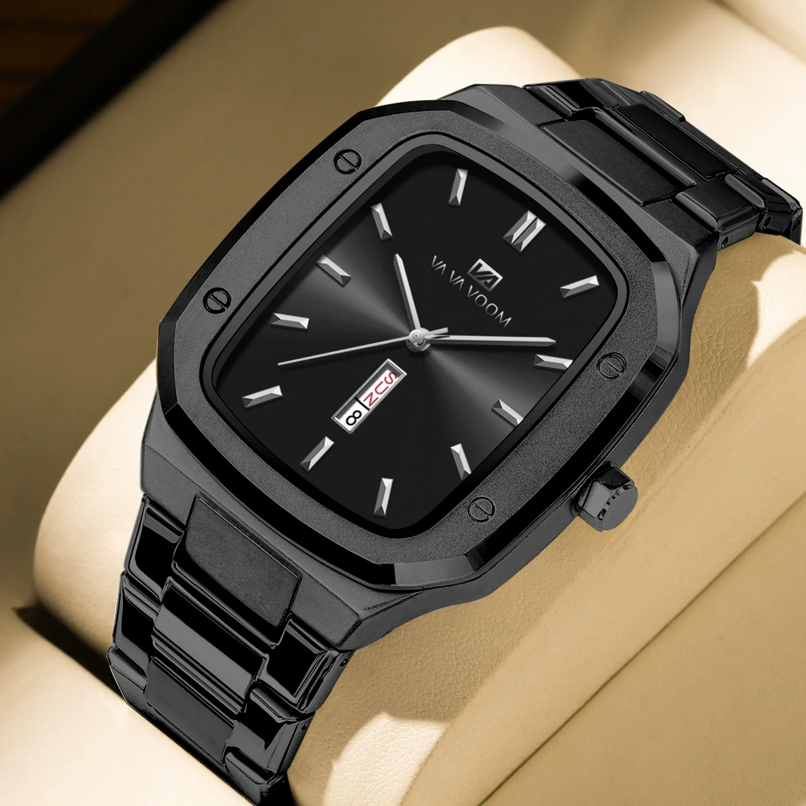 Business Style Rectangular Dial Stainless Steel Men's Watch With Double Calendar And Waterproof Feature - Image 3