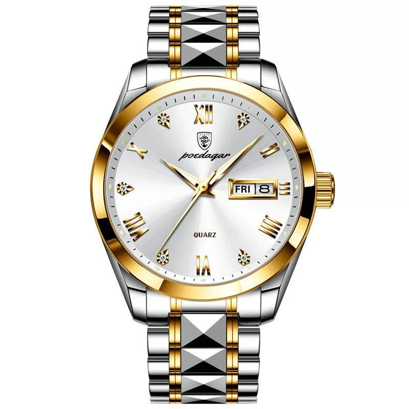 Business Style Waterproof Luminous Double Calendar Men's Watch With Alloy Case Stainless Steel Strap And Mineral Strengthened Glass Mirror - Image 2