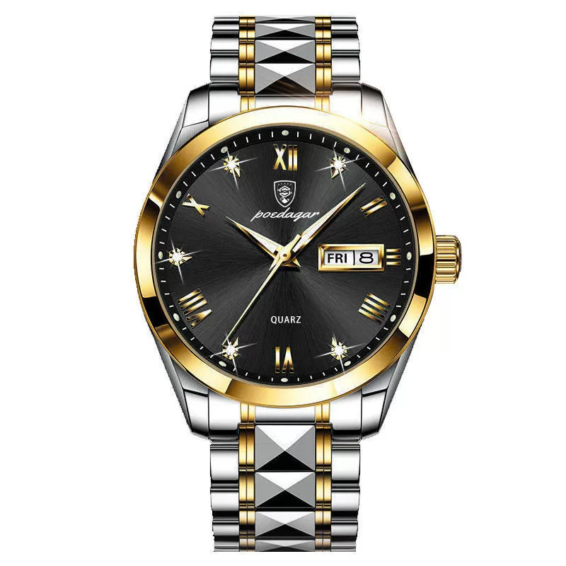 Business Style Waterproof Luminous Double Calendar Men's Watch With Alloy Case Stainless Steel Strap And Mineral Strengthened Glass Mirror - Image 3