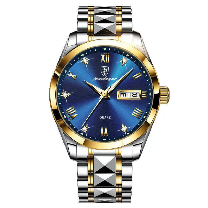 Business Style Waterproof Luminous Double Calendar Men's Watch With Alloy Case Stainless Steel Strap And Mineral Strengthened Glass Mirror - Image 4
