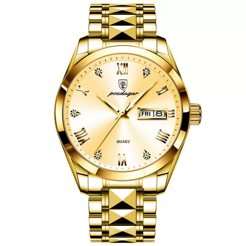 Business Style Waterproof Luminous Double Calendar Men's Watch With Alloy Case Stainless Steel Strap And Mineral Strengthened Glass Mirror - Image 6