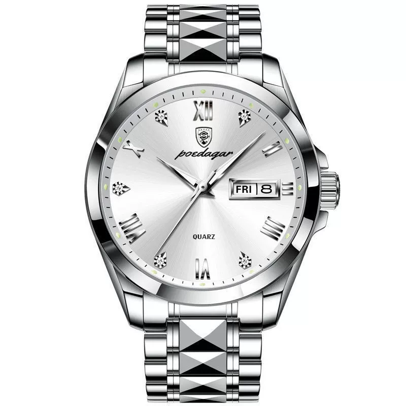 Business Style Waterproof Luminous Double Calendar Men's Watch With Alloy Case Stainless Steel Strap And Mineral Strengthened Glass Mirror - Image 7
