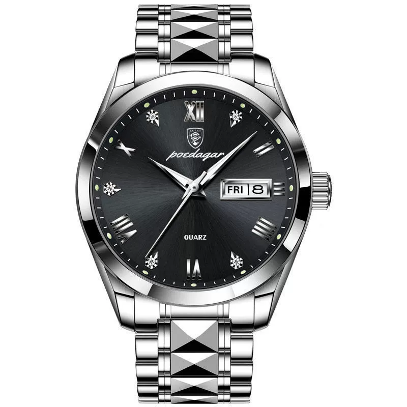Business Style Waterproof Luminous Double Calendar Men's Watch With Alloy Case Stainless Steel Strap And Mineral Strengthened Glass Mirror - Image 8