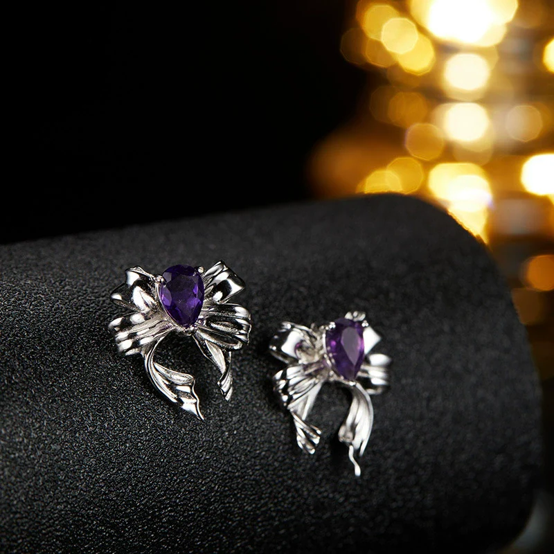 Butterfly Style S925 Sterling Silver Natural Colored Gemstone Stud Earrings For Women Set With Gems Animal Zodiac Design - Image 3
