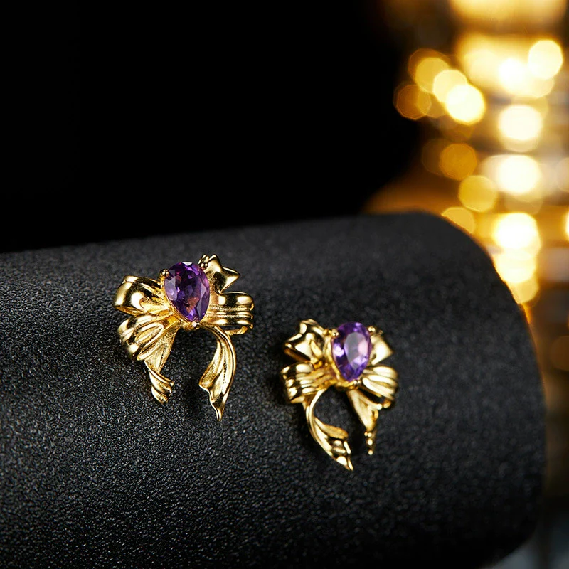 Butterfly Style S925 Sterling Silver Natural Colored Gemstone Stud Earrings For Women Set With Gems Animal Zodiac Design - Image 6