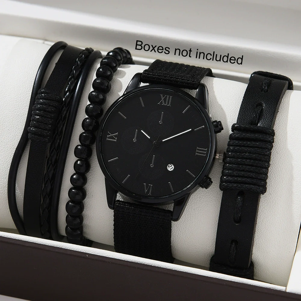 Canvas Alloy Watch Bracelet Set Round Dial Men's Quartz Watch - Image 20