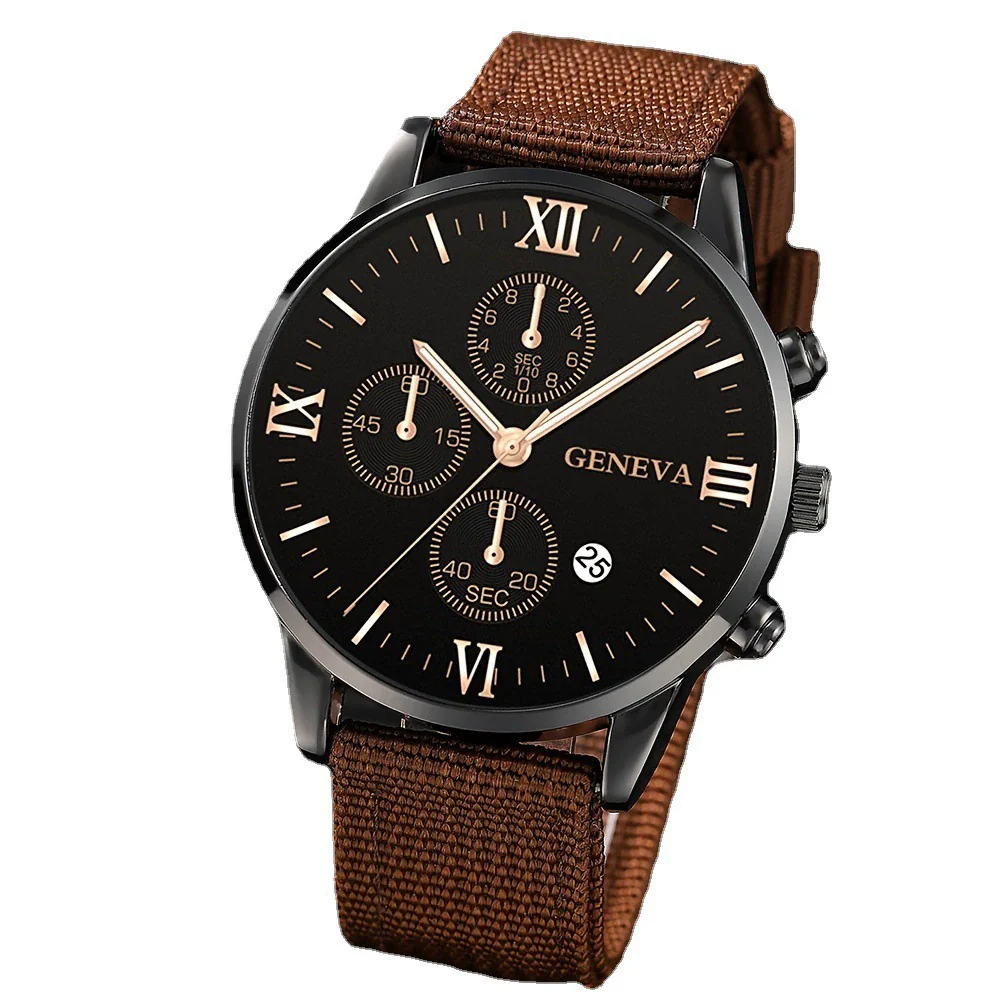 Canvas Alloy Watch Bracelet Set Round Dial Men's Quartz Watch - Image 5