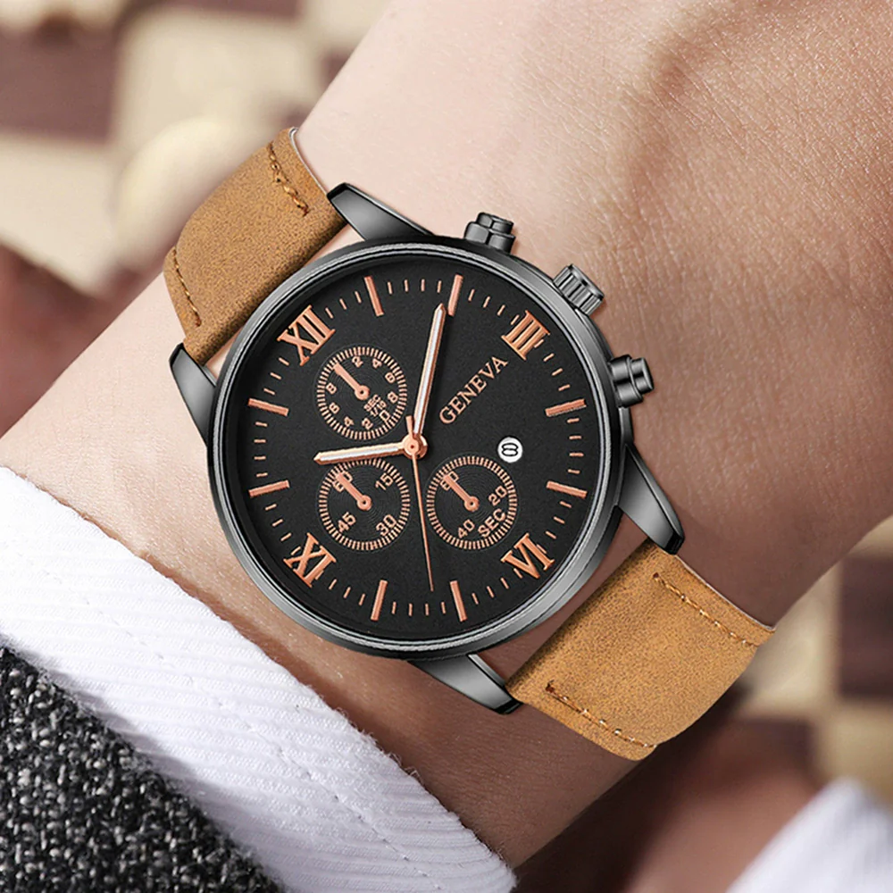 Canvas Alloy Watch Bracelet Set Round Dial Men's Quartz Watch - Image 9
