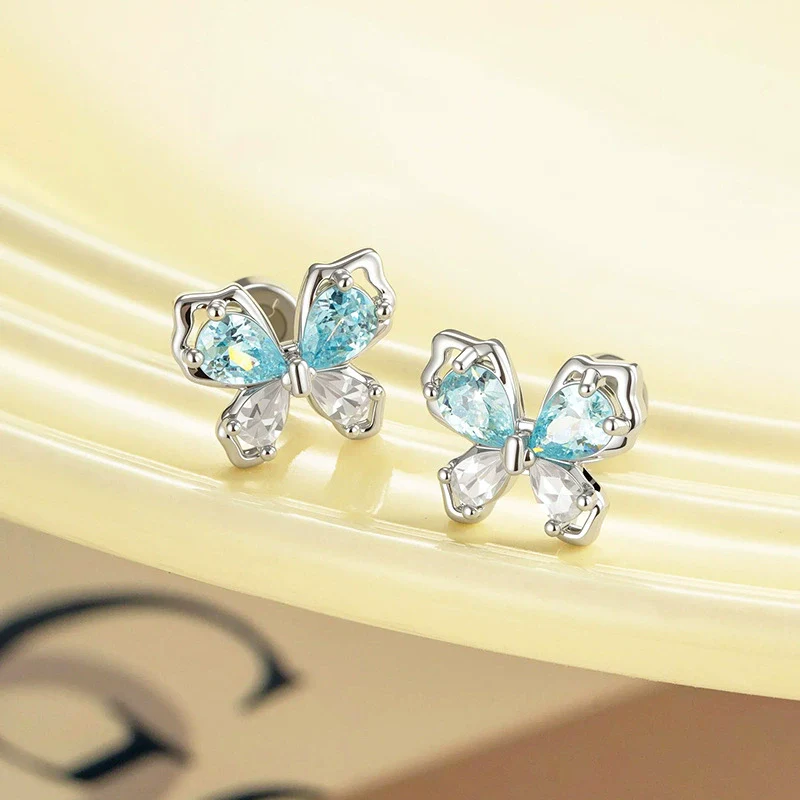 Cartilage Piercing Ear Bone Nail Metal Butterfly Style Set With Diamonds For Women