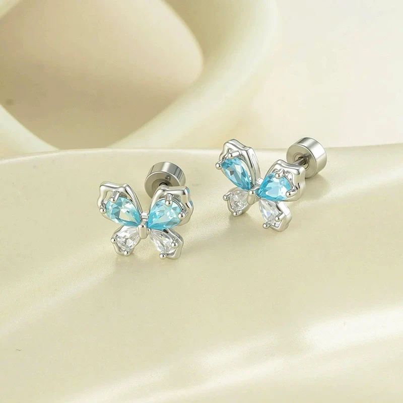 Cartilage Piercing Ear Bone Nail Metal Butterfly Style Set With Diamonds For Women - Image 3