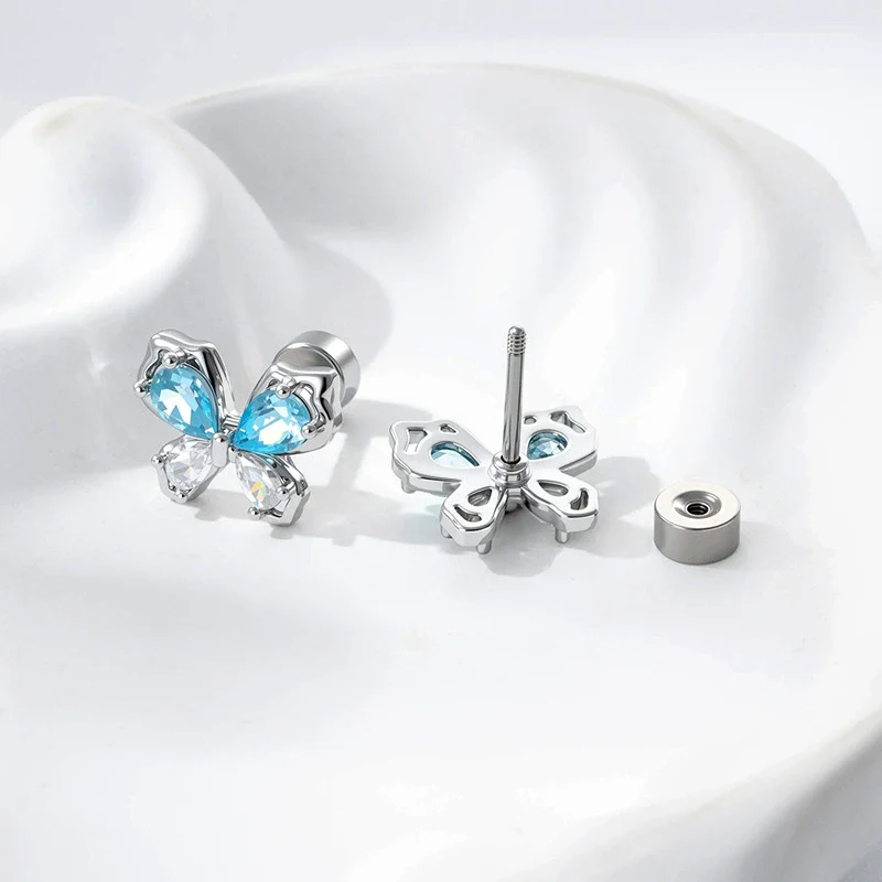 Cartilage Piercing Ear Bone Nail Metal Butterfly Style Set With Diamonds For Women - Image 4