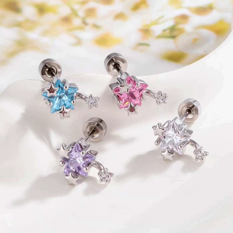 Cartilage Piercing Ear Bone Nail Metal Geometric Fivepointed Star Zirconia Fashion - Image 4