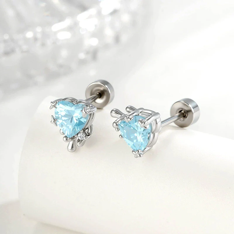 Cartilage Piercing Ear Bone Nail Metal Heart Shape With Diamond Design