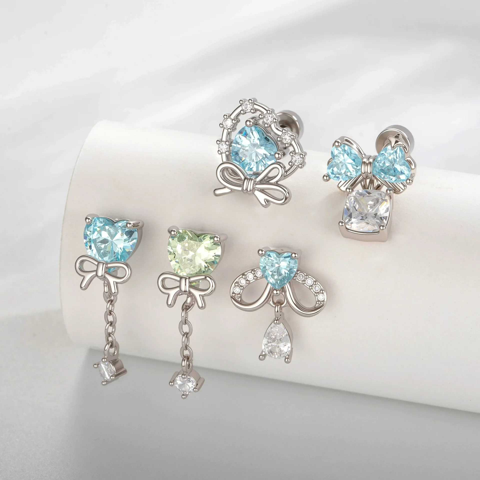 Cartilage Piercing Ear Bone Nail Metal Heart Shape Zircon Diamond Unisex