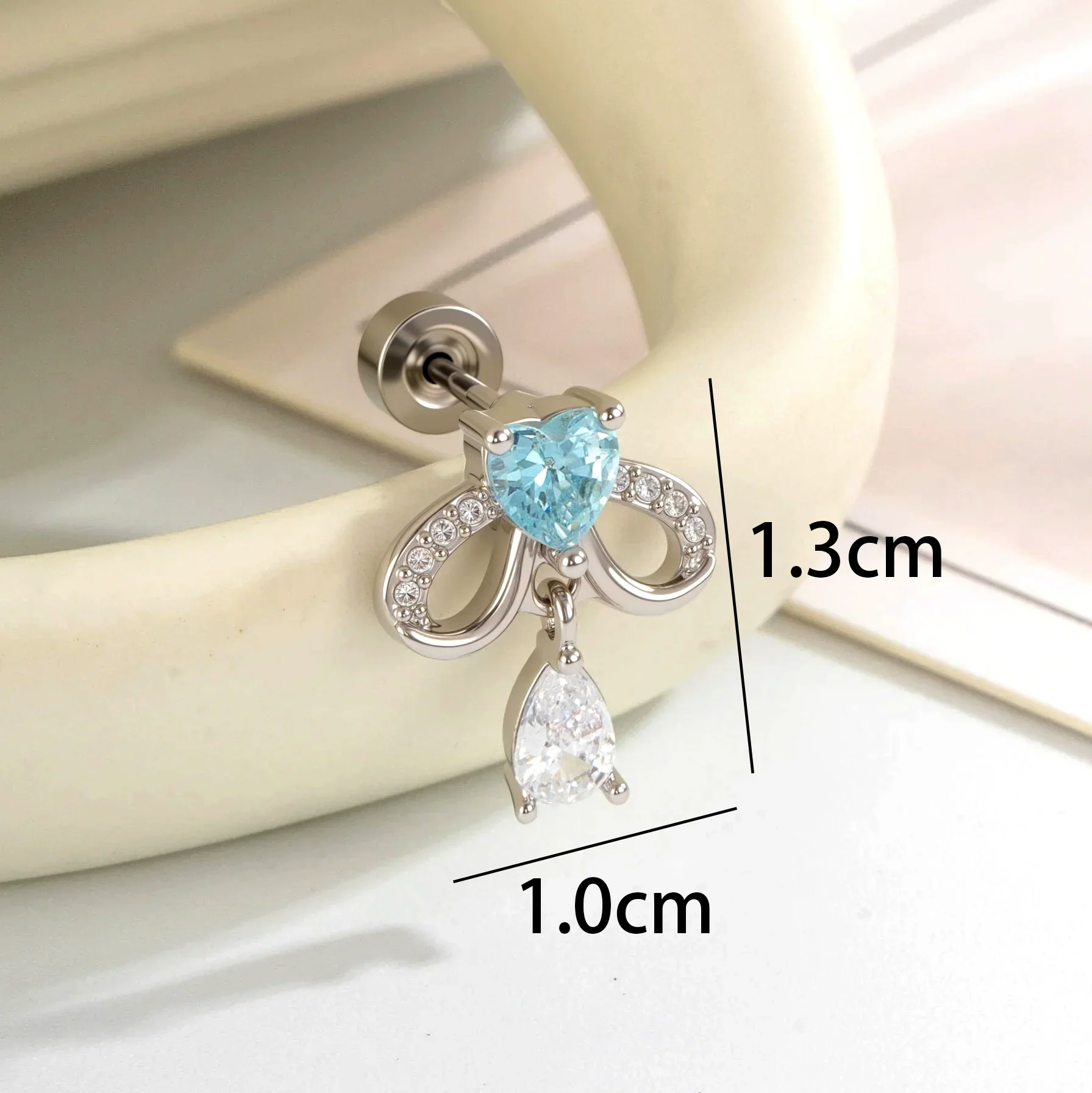 Cartilage Piercing Ear Bone Nail Metal Heart Shape Zircon Diamond Unisex - Image 10