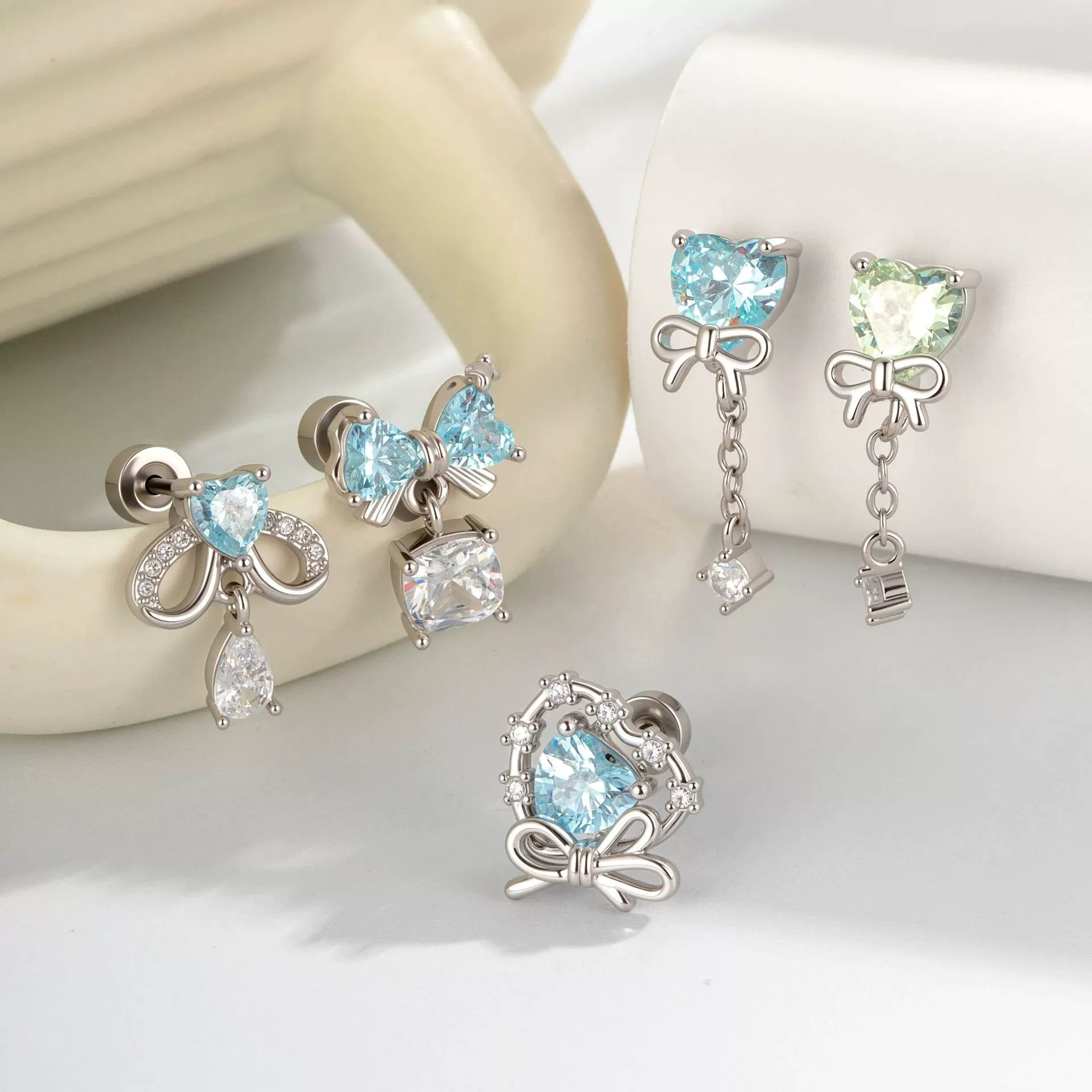 Cartilage Piercing Ear Bone Nail Metal Heart Shape Zircon Diamond Unisex - Image 2