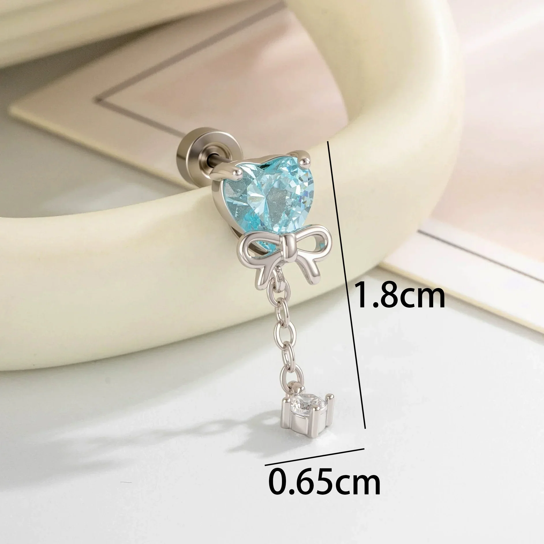 Cartilage Piercing Ear Bone Nail Metal Heart Shape Zircon Diamond Unisex - Image 4